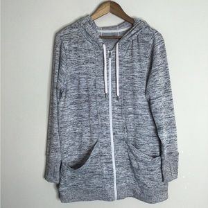 Athleta Hooded Longline Jacket M Zip Closure Medium Weight Patch + Zip Pockets